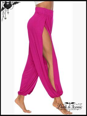 High Slit Harem Pants Women Yoga Lounge Trousers Loose Fit